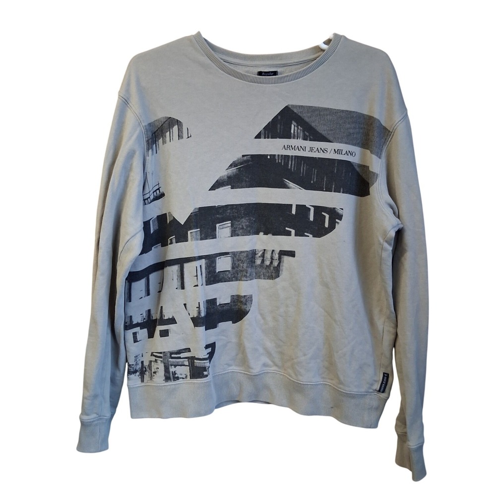 Armani Jeans Crewneck Logo Graphic Sweatshirt Light Gray Sz Medium EUC